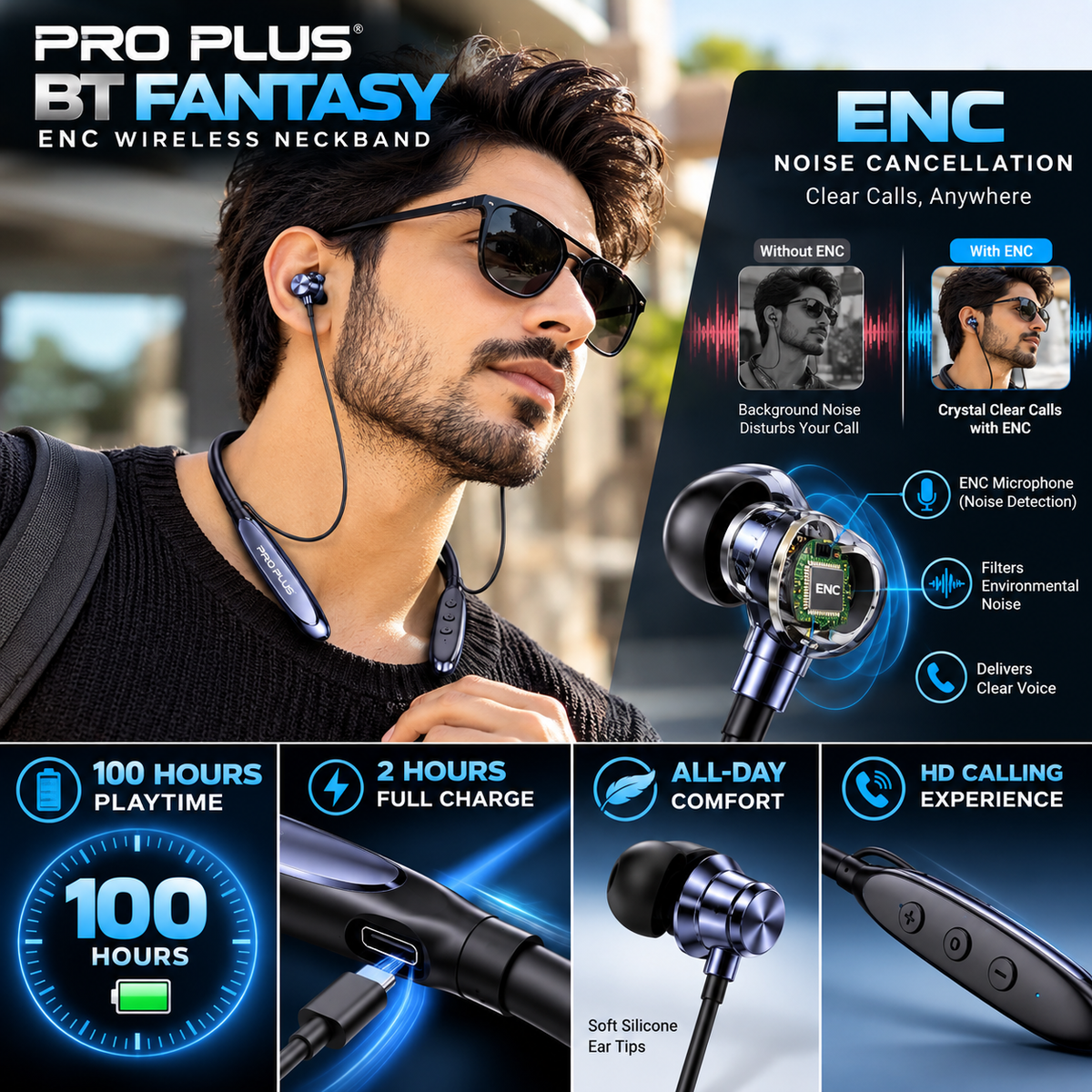 PRO PLUS BT Fantasy Neckband with ENC Noise Cancellation