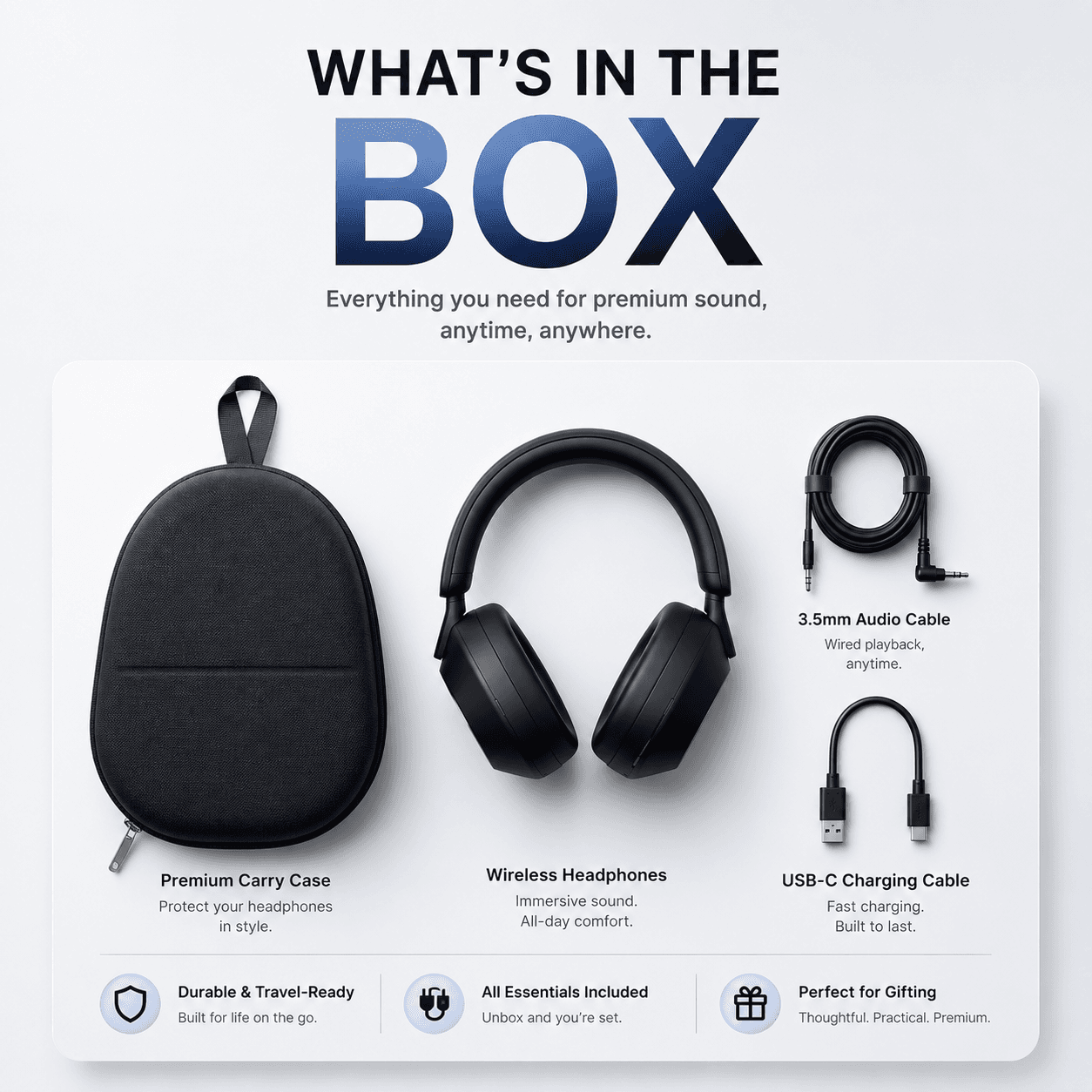 PRO PLUS A1 ANC Wireless Bluetooth Over-Ear Headphones with Mic, 40 Hours Battery, Deep Bass, Black.