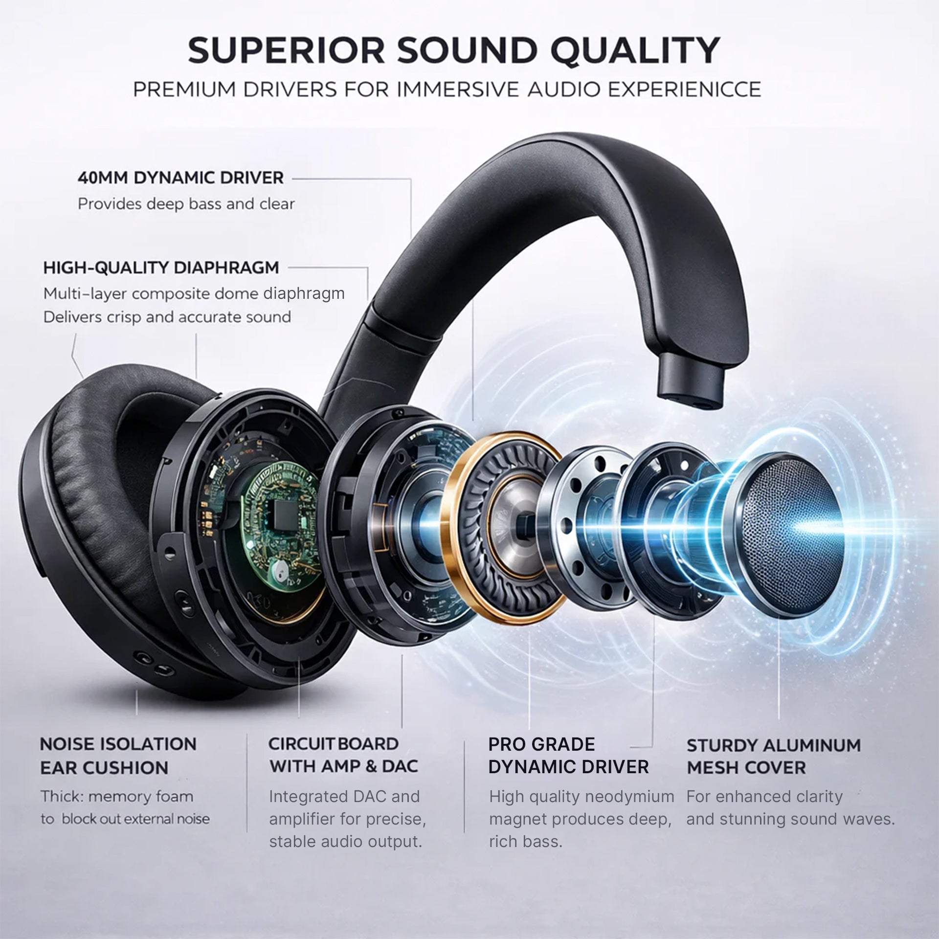 PROMAX Active Noise Cancelling Headphones with Alexa Voice Control | 40H Battery Life | Premium Sound Quality | Free ANC Earbuds Included