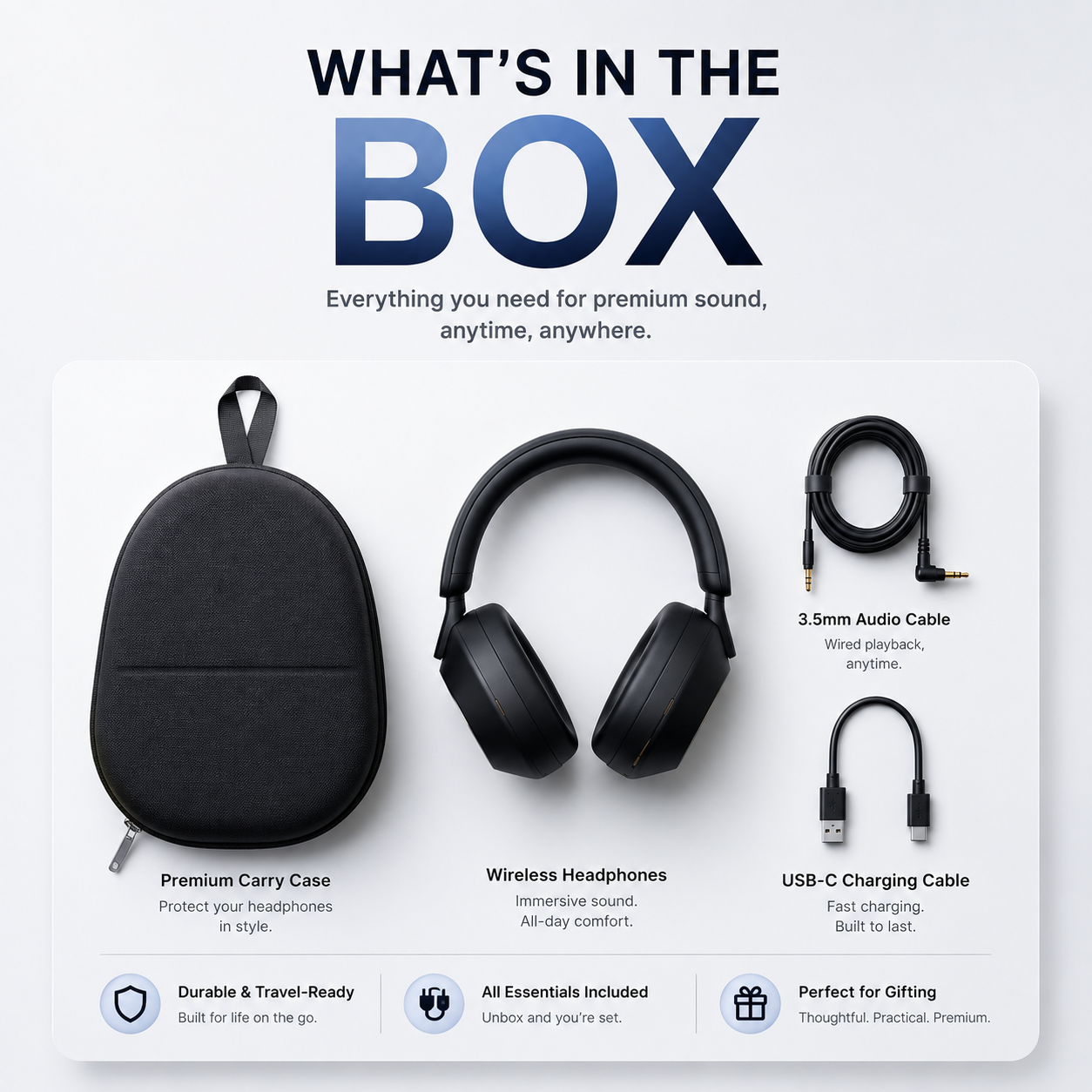 PRO PLUS A1 ANC Wireless Bluetooth Over-Ear Headphones with Mic, 40 Hours Battery, Deep Bass, Black
